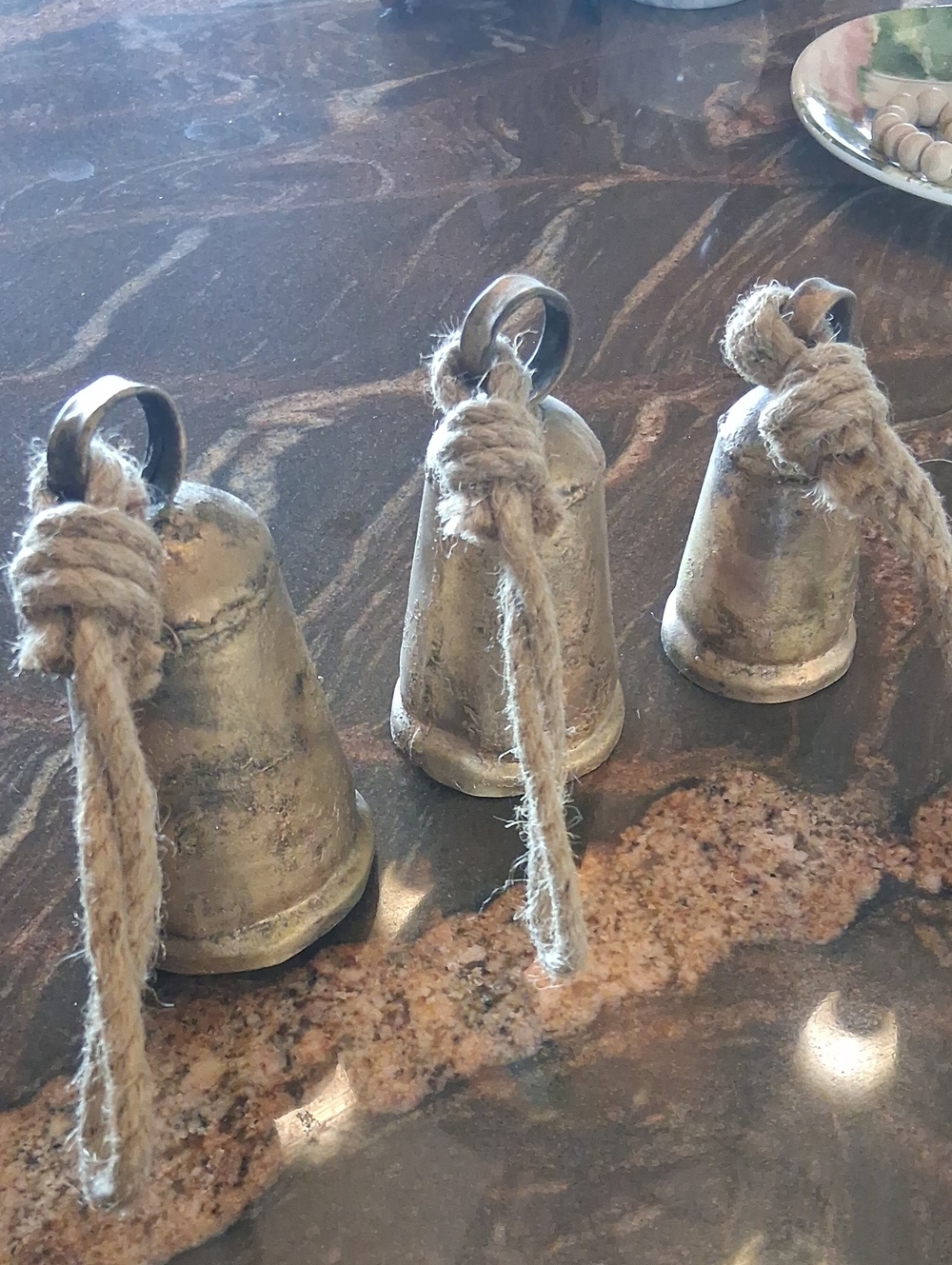 Set of 3 Rustic Metal Bells with Rope
